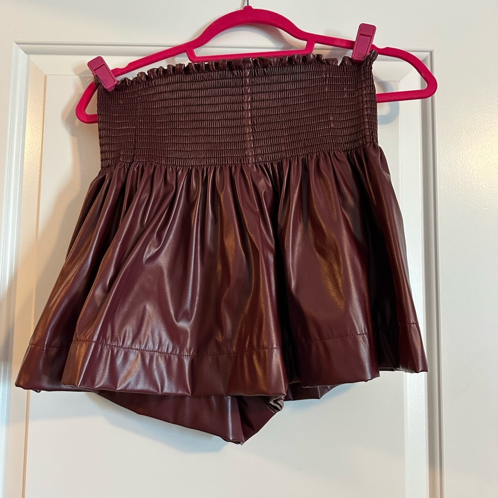 Queen of Sparkles burgundy /garnet faux leather shorts, medium